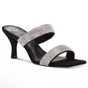 Vince Camuto Aslee Rhinestone Embellished Black & Silver Crystal Dress Sandals